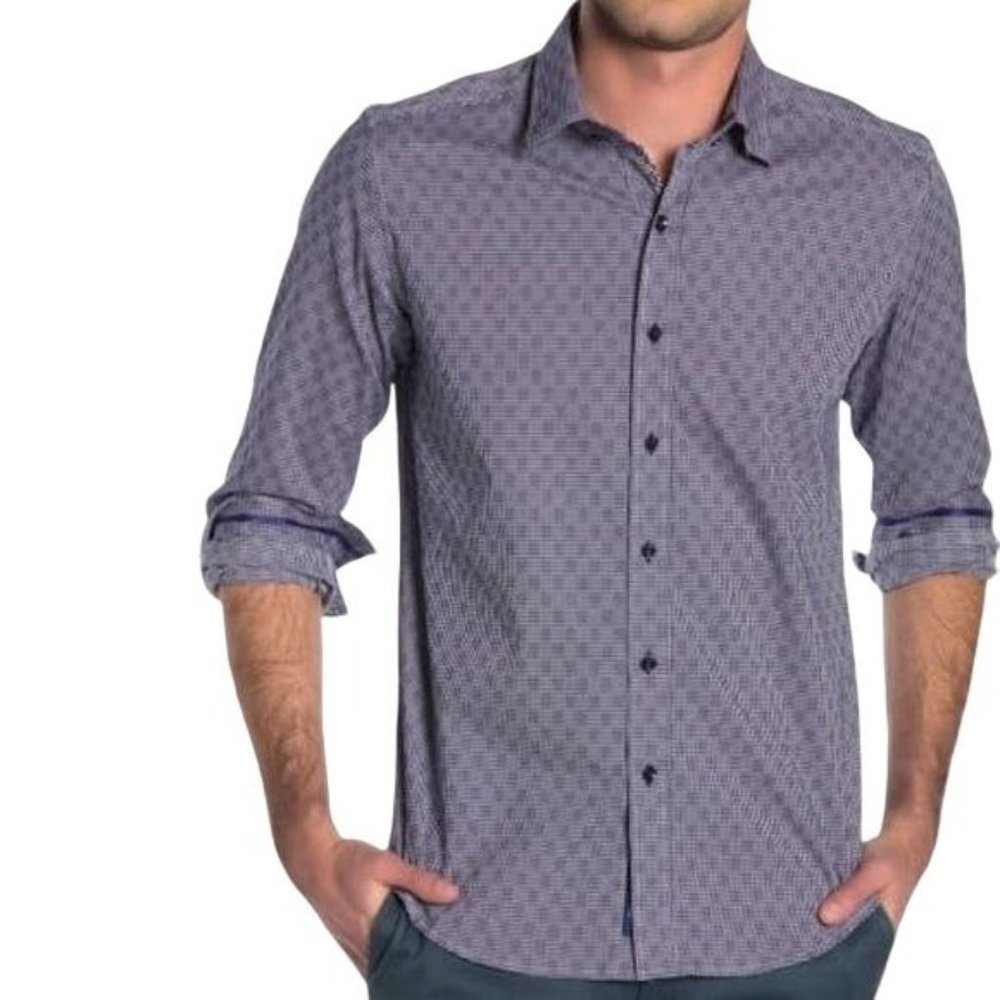 ROBERT GRAHAM Robertson Navy‎ Check Tailored Shirt Size Small NWT